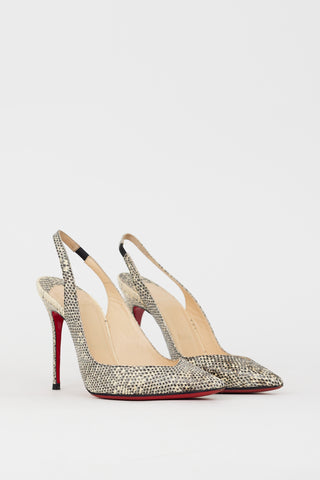 Christian Louboutin Grey 
Black Embossed Leather Corneille Slingback Pump