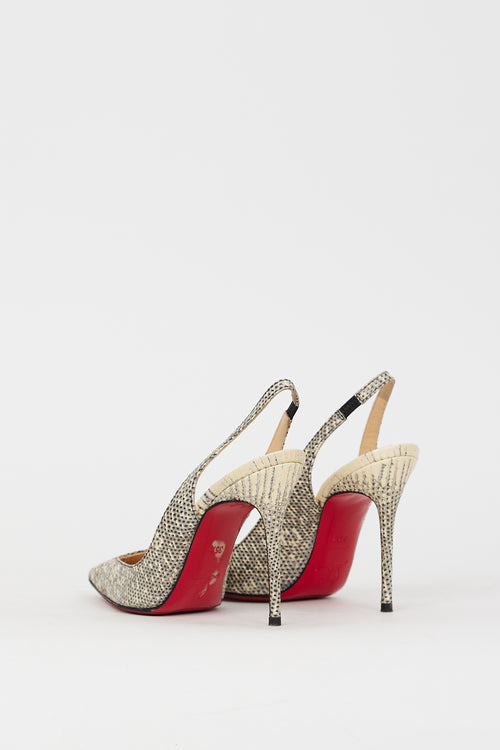 Christian Louboutin Grey 
Black Embossed Leather Corneille Slingback Pump