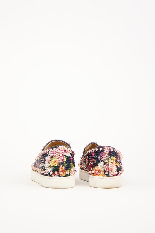 Christian Louboutin Pink 
Multi Leather Pik Boat Studded Sneaker