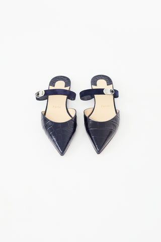 Christian Louboutin Navy Embossed Choc Lock Flat