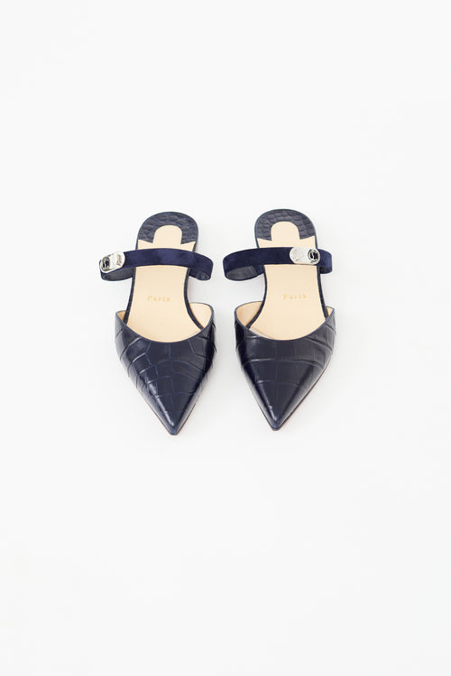 Christian Louboutin Navy Embossed Choc Lock Flat