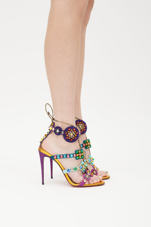 Christian Louboutin Orange 
Multicolour Kaleikita Metallic Studded Sandal