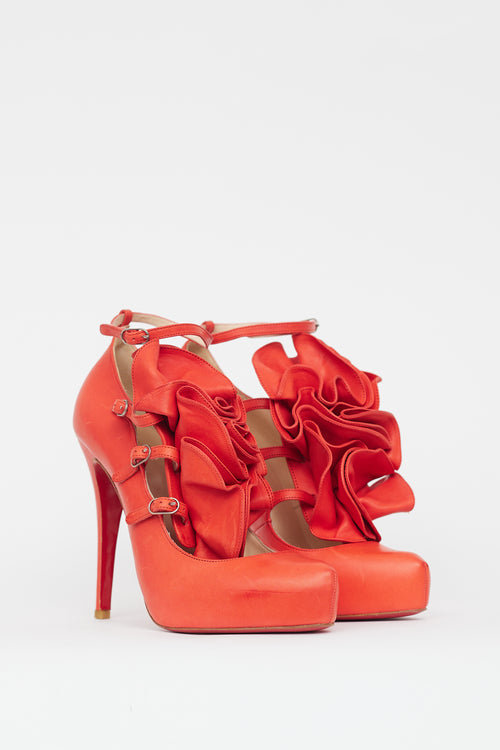 Christian Louboutin Red Dillian 120 Floral Leather Heel