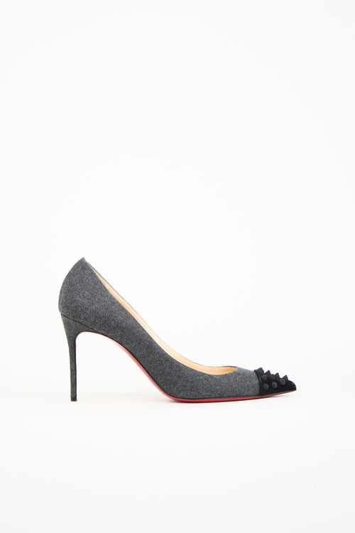 Christian Louboutin Grey Wool Spike Studded Pump