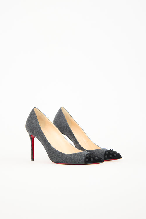 Christian Louboutin Grey Wool Spike Studded Pump