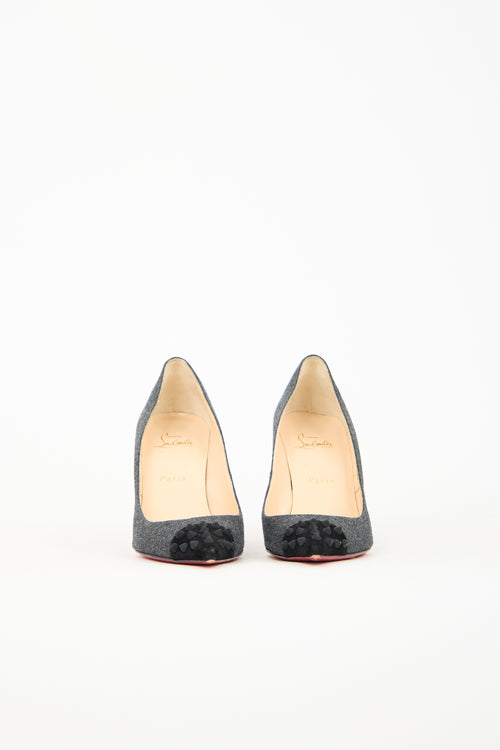 Christian Louboutin Grey Wool Spike Studded Pump