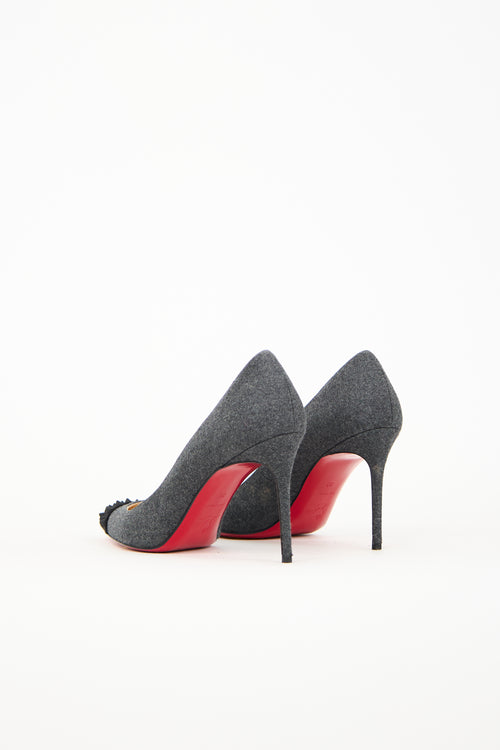 Christian Louboutin Grey Wool Spike Studded Pump