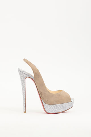 Christian Louboutin Taupe 
Grey Leather Lady Slingback Pump