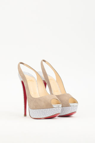 Christian Louboutin Taupe 
Grey Leather Lady Slingback Pump