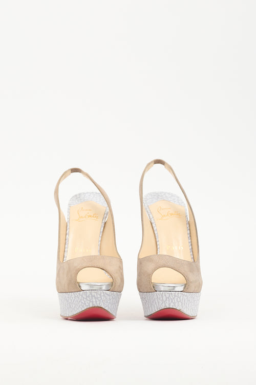 Christian Louboutin Taupe 
Grey Leather Lady Slingback Pump