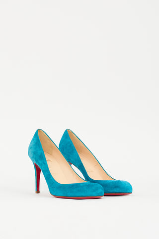 Christian Louboutin Teal Suede Simple 85 Pump