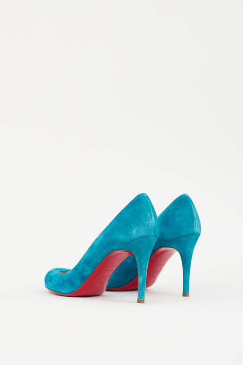 Christian Louboutin Teal Suede Simple 85 Pump