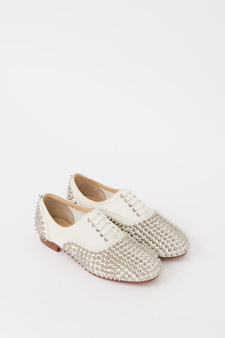 Christian Louboutin White 
Silver Leather Freddy Spiked Oxford