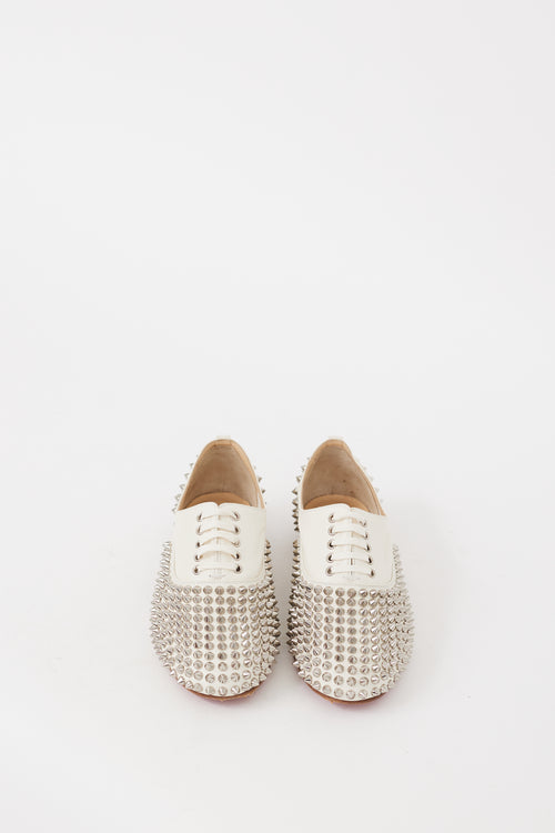 Christian Louboutin White 
Silver Leather Freddy Spiked Oxford