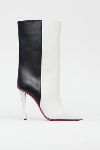 Christian Louboutin White 
Black Astrilarge Booty Heeled Boot