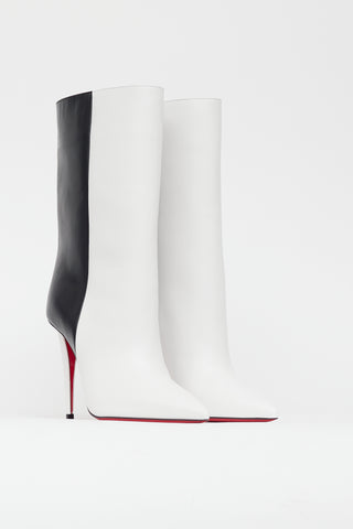 Christian Louboutin White 
Black Astrilarge Booty Heeled Boot