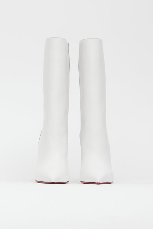 Christian Louboutin White 
Black Astrilarge Booty Heeled Boot