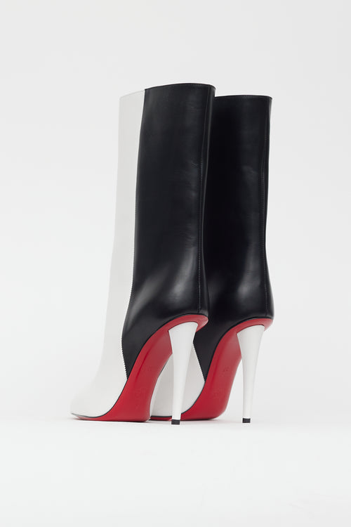 Christian Louboutin White 
Black Astrilarge Booty Heeled Boot