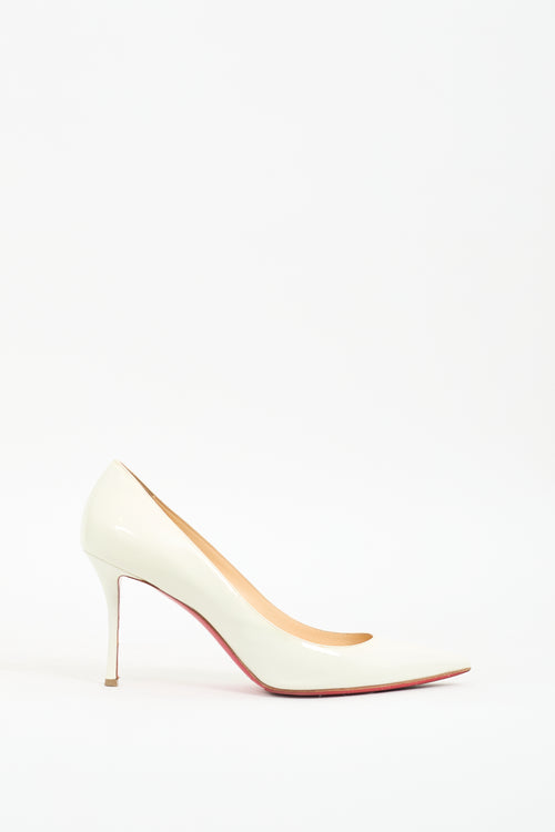 Christian Louboutin White Patent Leather Decoltish 85 Pump