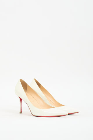 Christian Louboutin White Patent Leather Decoltish 85 Pump