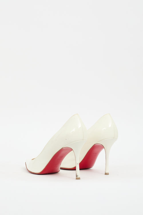 Christian Louboutin White Patent Leather Decoltish 85 Pump