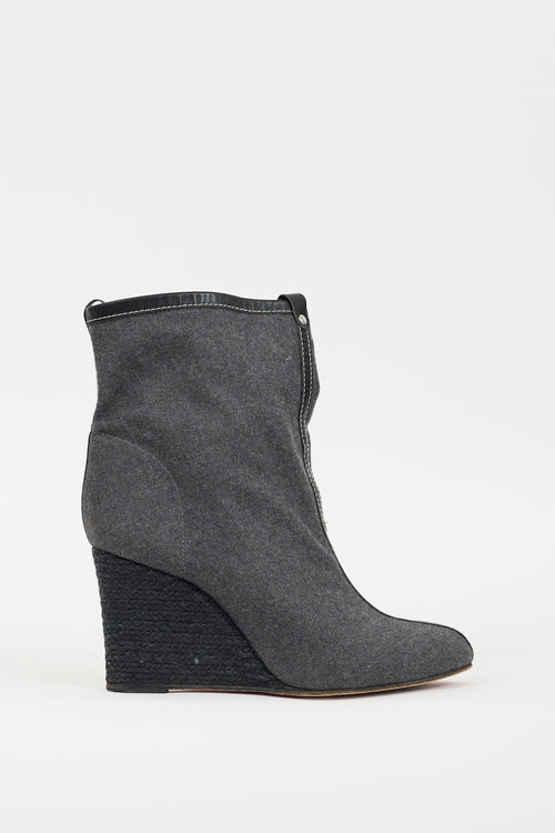 Christian Louboutin Black 
Grey Felt Jessy Wedge Boot