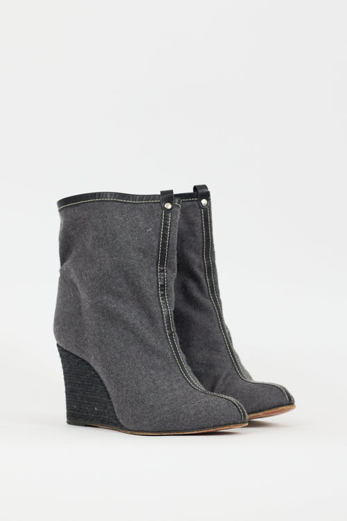 Christian Louboutin Black 
Grey Felt Jessy Wedge Boot