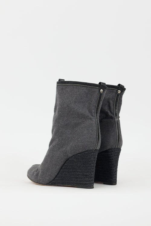 Christian Louboutin Black 
Grey Felt Jessy Wedge Boot