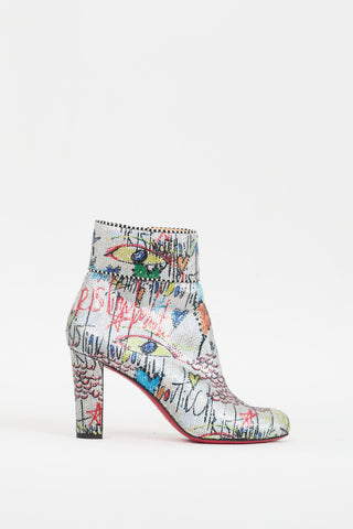 Christian Louboutin Silver 
Multi Graffiti Sequin Moulamax Boot