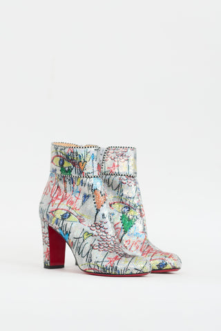 Christian Louboutin Silver 
Multi Graffiti Sequin Moulamax Boot