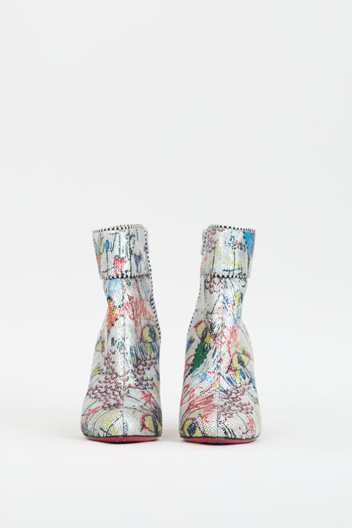 Christian Louboutin Silver 
Multi Graffiti Sequin Moulamax Boot