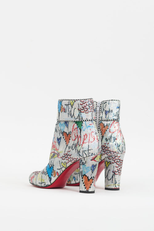 Christian Louboutin Silver 
Multi Graffiti Sequin Moulamax Boot