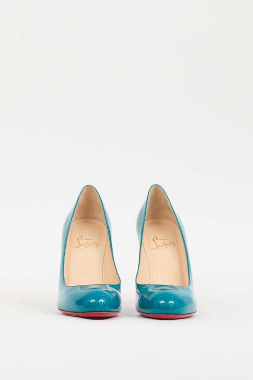 Christian Louboutin Teal Patent Leather Simple Pump