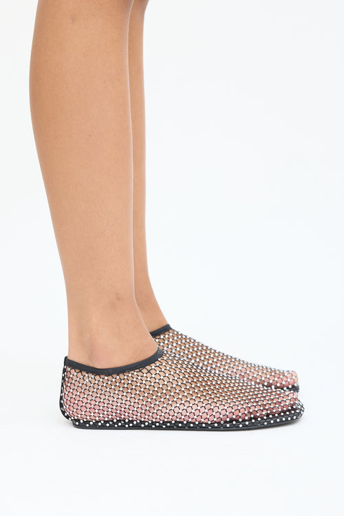 Christopher Esber Black Mesh Rhinestone Flat