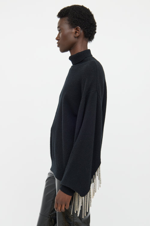 Christopher Kane Black Chain Fringe Knitted Wool Blend Sweater