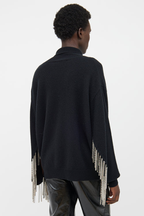 Christopher Kane Black Chain Fringe Knitted Wool Blend Sweater