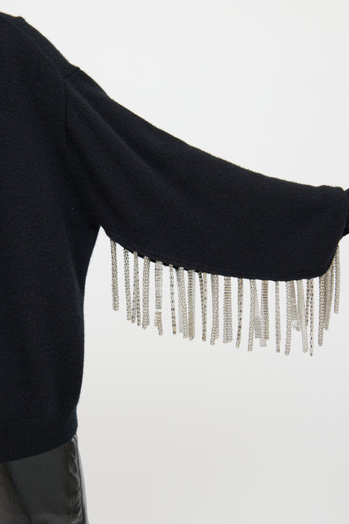 Christopher Kane Black Chain Fringe Knitted Wool Blend Sweater