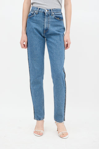 Christopher Kane Medium Wash Rhinestone Skinny Jeans