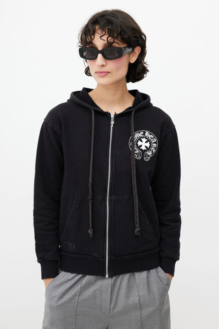 Chrome Hearts Black 
White Logo Zip Up Hoodie