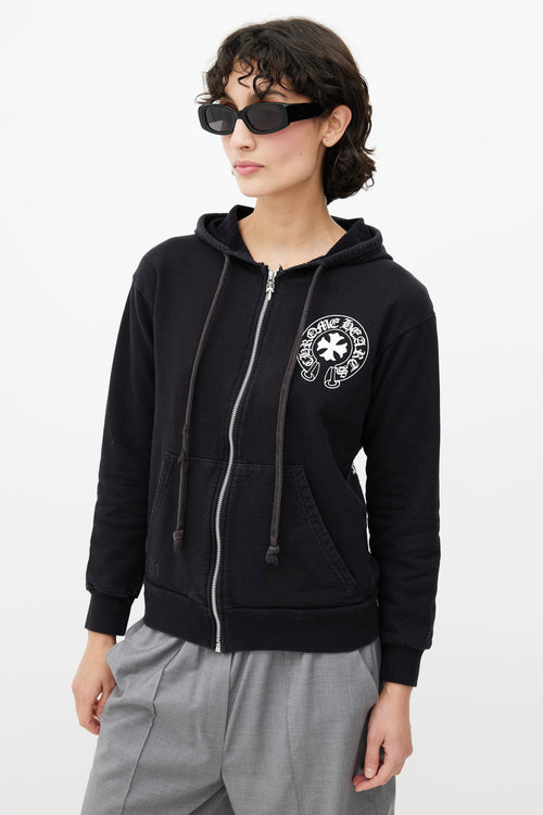 Chrome Hearts Black 
White Logo Zip Up Hoodie