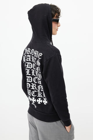 Chrome Hearts Black 
White Logo Zip Up Hoodie