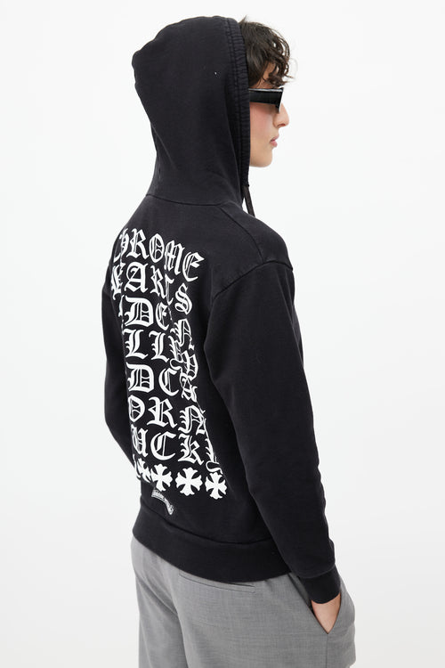 Chrome Hearts Black 
White Logo Zip Up Hoodie