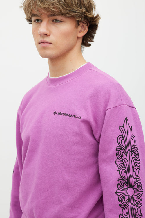 Chrome Hearts Purple 
Black Graphic Printed Crewneck Sweater