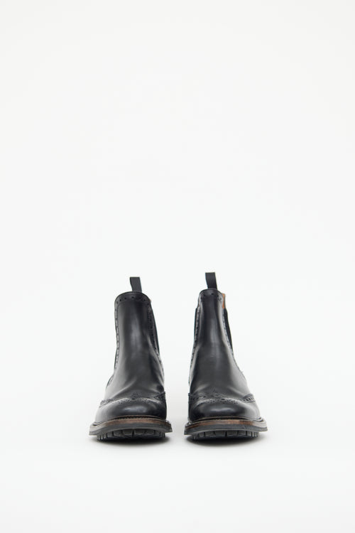 Black Leather Brogue Chelsea Boot