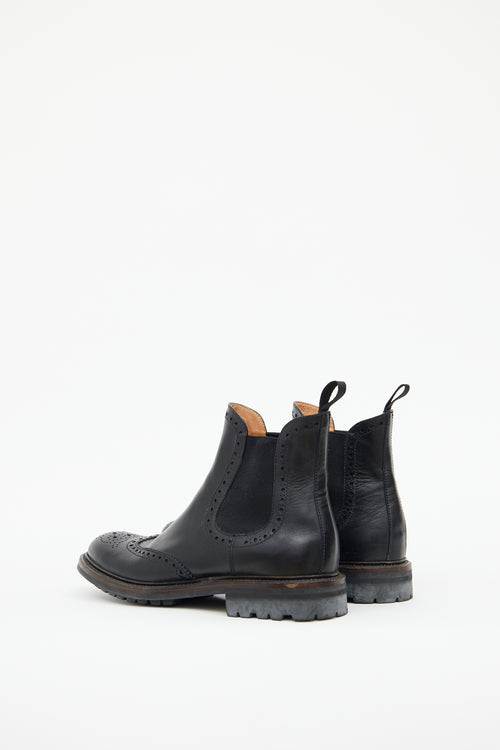 Black Leather Brogue Chelsea Boot