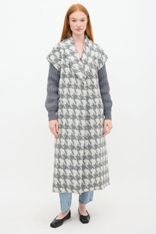 Cinq à Sept Grey 
White Houndstooth Woven Coat