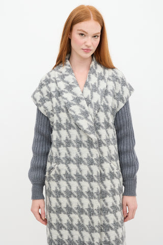 Cinq à Sept Grey 
White Houndstooth Woven Coat