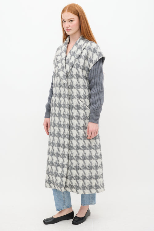 Cinq à Sept Grey 
White Houndstooth Woven Coat