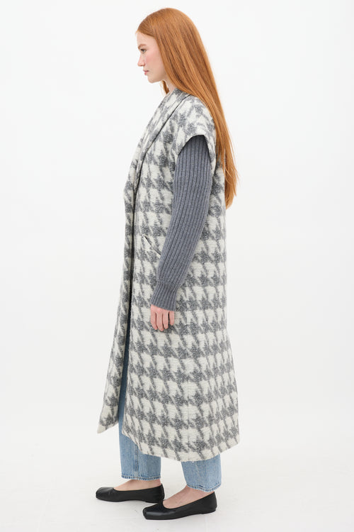 Cinq à Sept Grey 
White Houndstooth Woven Coat