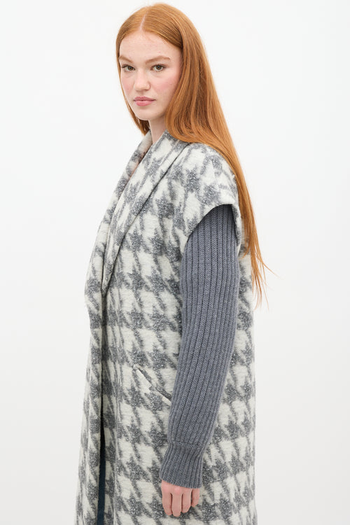 Cinq à Sept Grey 
White Houndstooth Woven Coat